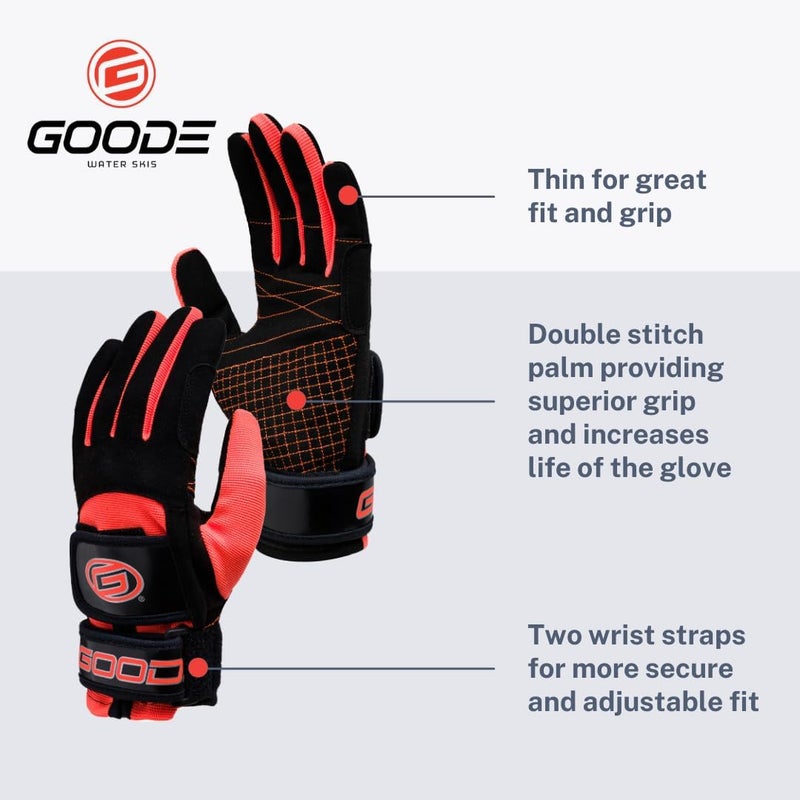 Goode Pro Water Ski Gloves – Thin, High-Performance Design with Double Stitched Amara Palm for Superior Grip, Dual Wrist Straps, Pull-Up Strap, Trusted by World Champions - Image 2